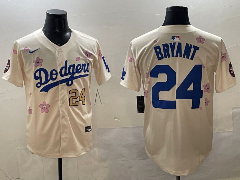 Men Los Angeles Dodgers 24 Bryant Cream Sakura Edition 2025 Nike MLB Jersey style 8